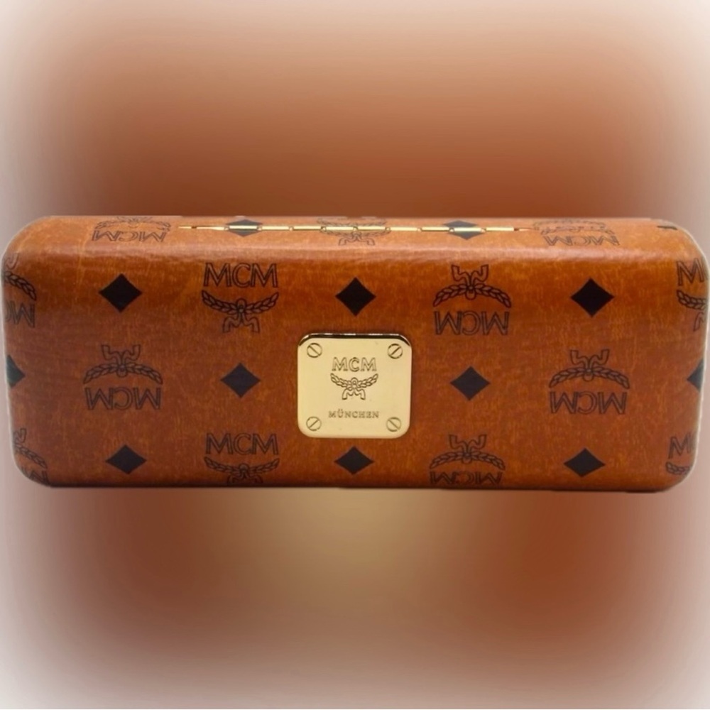 Authentic MCM Name Brand Logo Monogram Clam Cognac Glasses Eyeglasses Hard Case